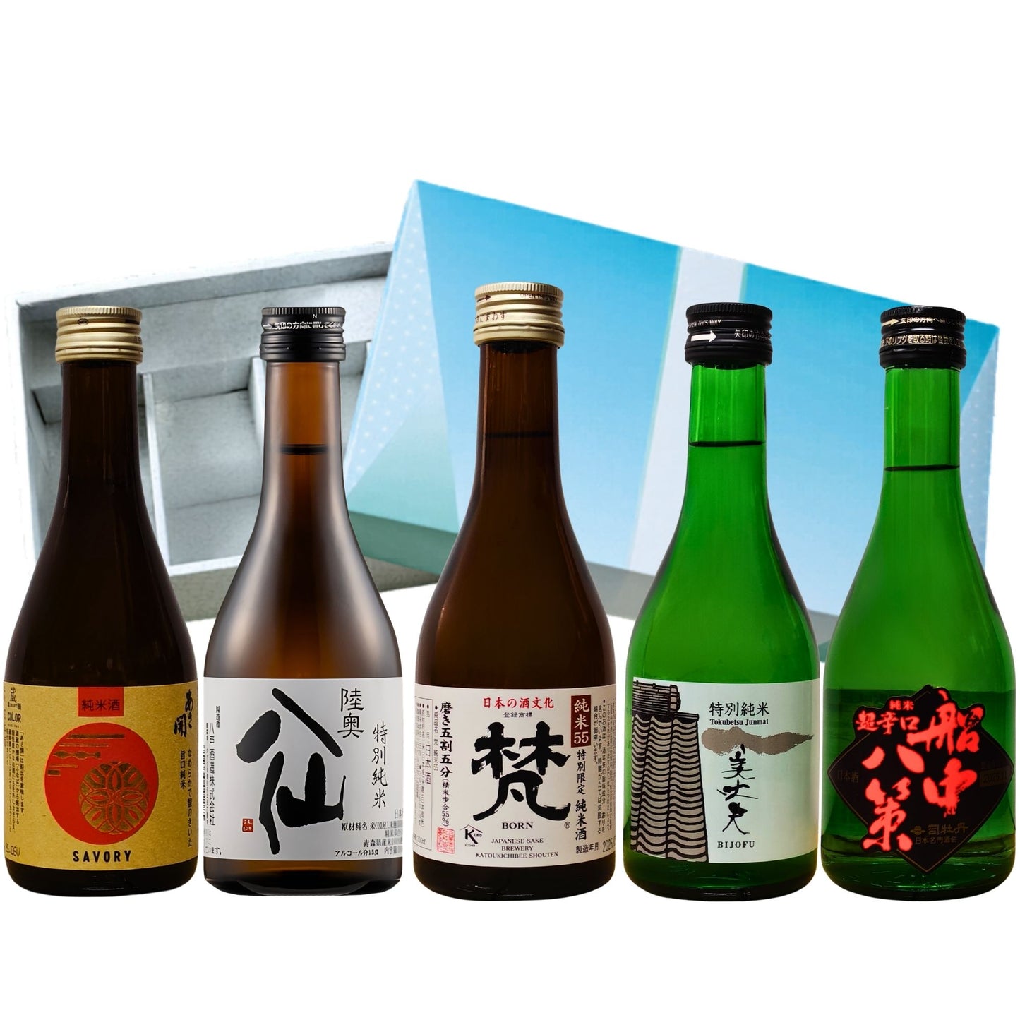 【日本酒 純米酒飲み比べセット】梵 陸奥八仙 船中八策 美丈夫 あさ開入り 300ML×5本セット 【送料無料】